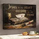 Christian Jesus In My Heart Nursing In My Vein Canvas Wall Art