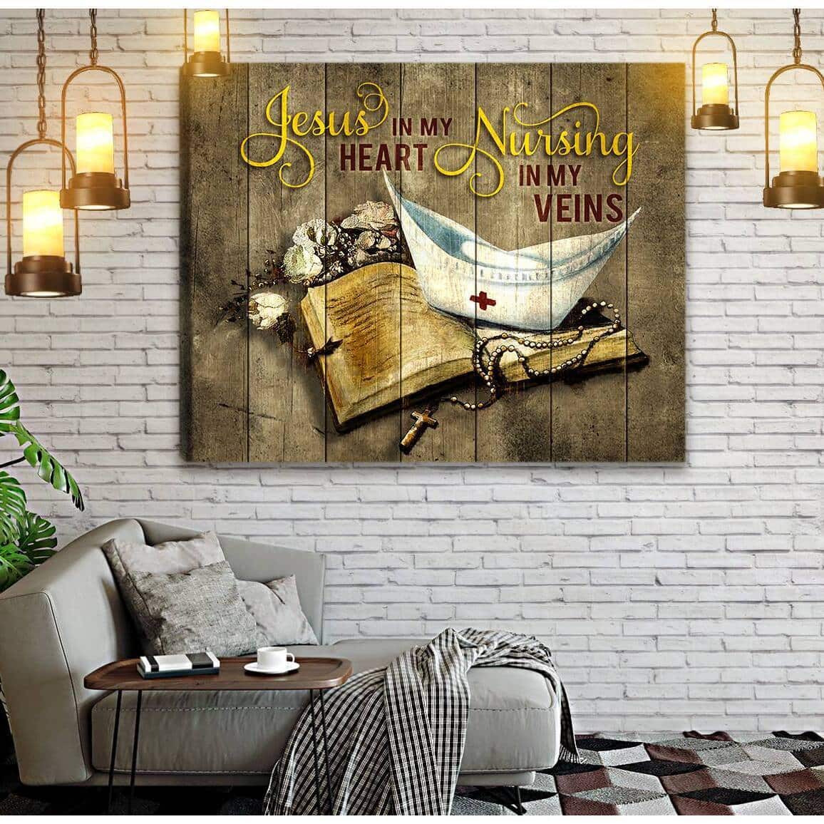 Christian Jesus In My Heart Nurse In My Veins Canvas Wall Art