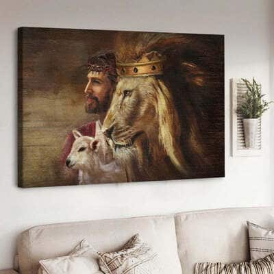 Christian Jesus Lion Lamb Canvas Wall Art