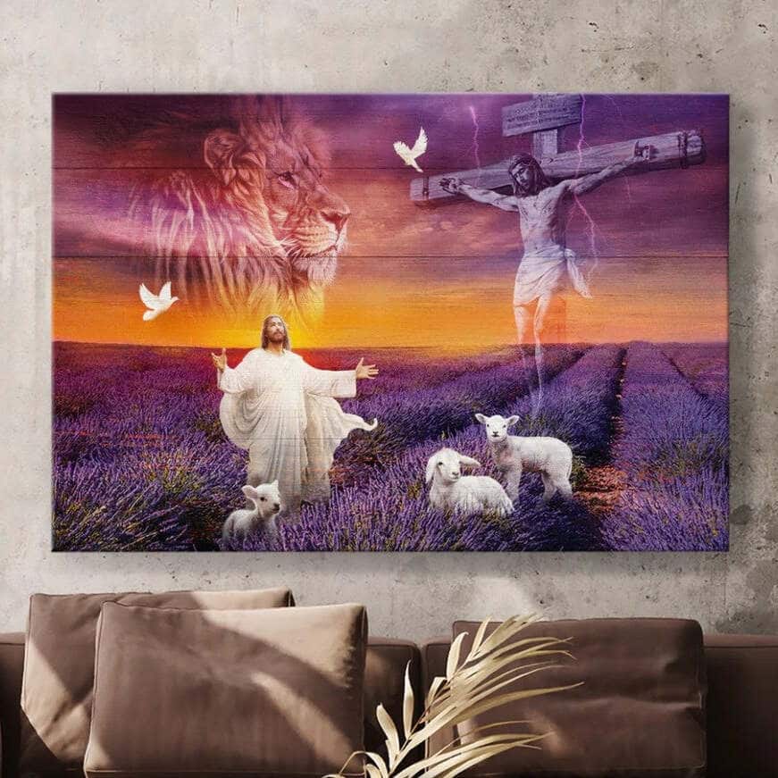 Christian Jesus Cross The Lion Of Judah The Lamb Of God Canvas Wall Art