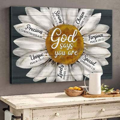 Christian Canvas Wall Art Daisy Flower God Says You Are Unique