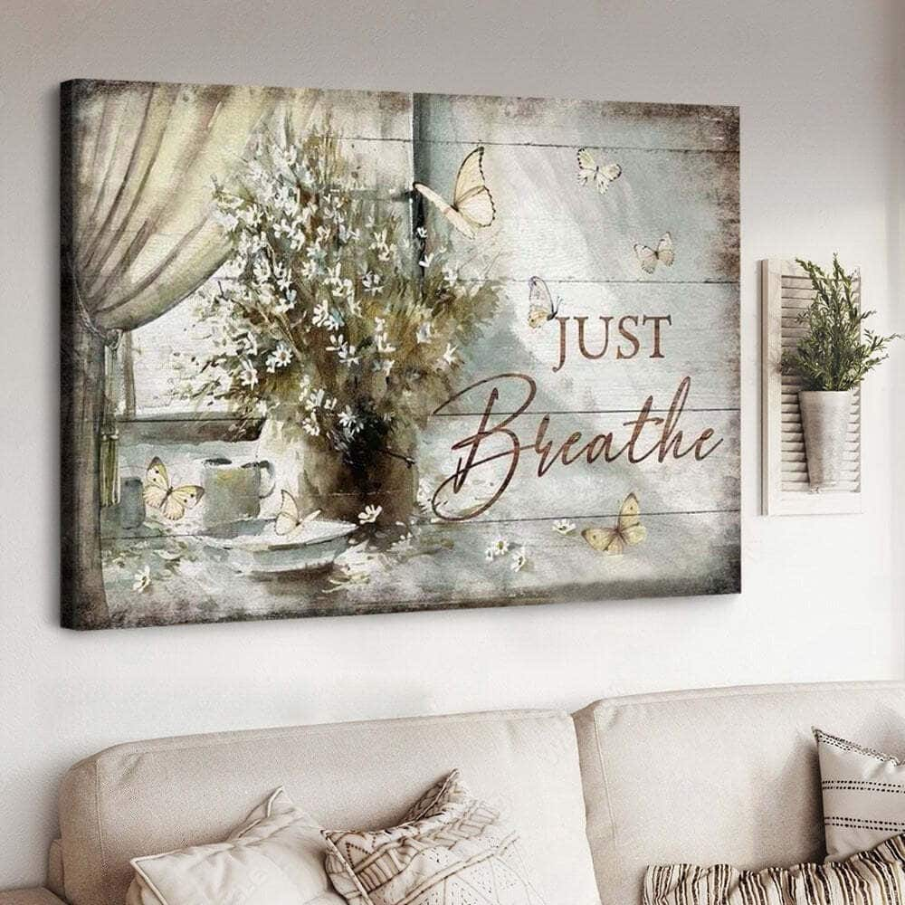 Vintage Just Breathe Jesus Canvas Wall Art