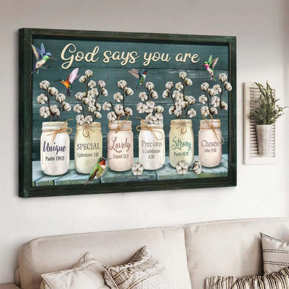 Christian Canvas Wall Art Flower Hummingbirds God Says You Are Christian Canvas Wall Art Flower Hummingbirds God Says You Are