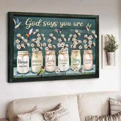 Christian Canvas Wall Art Flower Hummingbirds God Says You Are