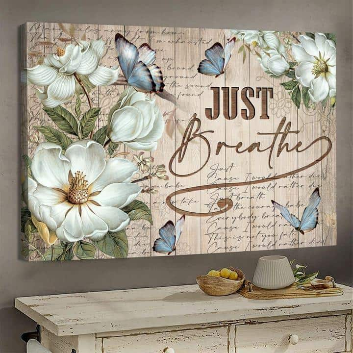 Christian Jesus Just Breathe Butterflies Canvas Wall Art