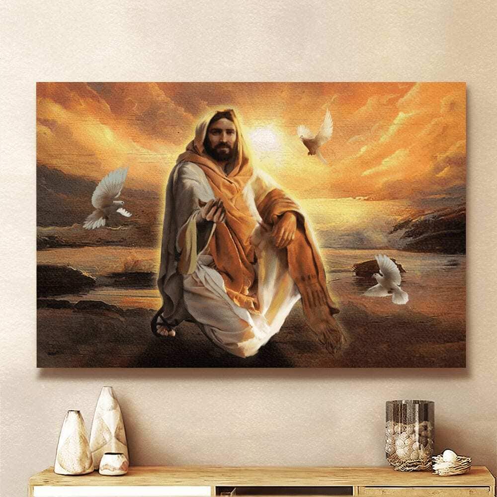 Christian Jesus And Dove Give Me Your Hand Canvas Wall Art