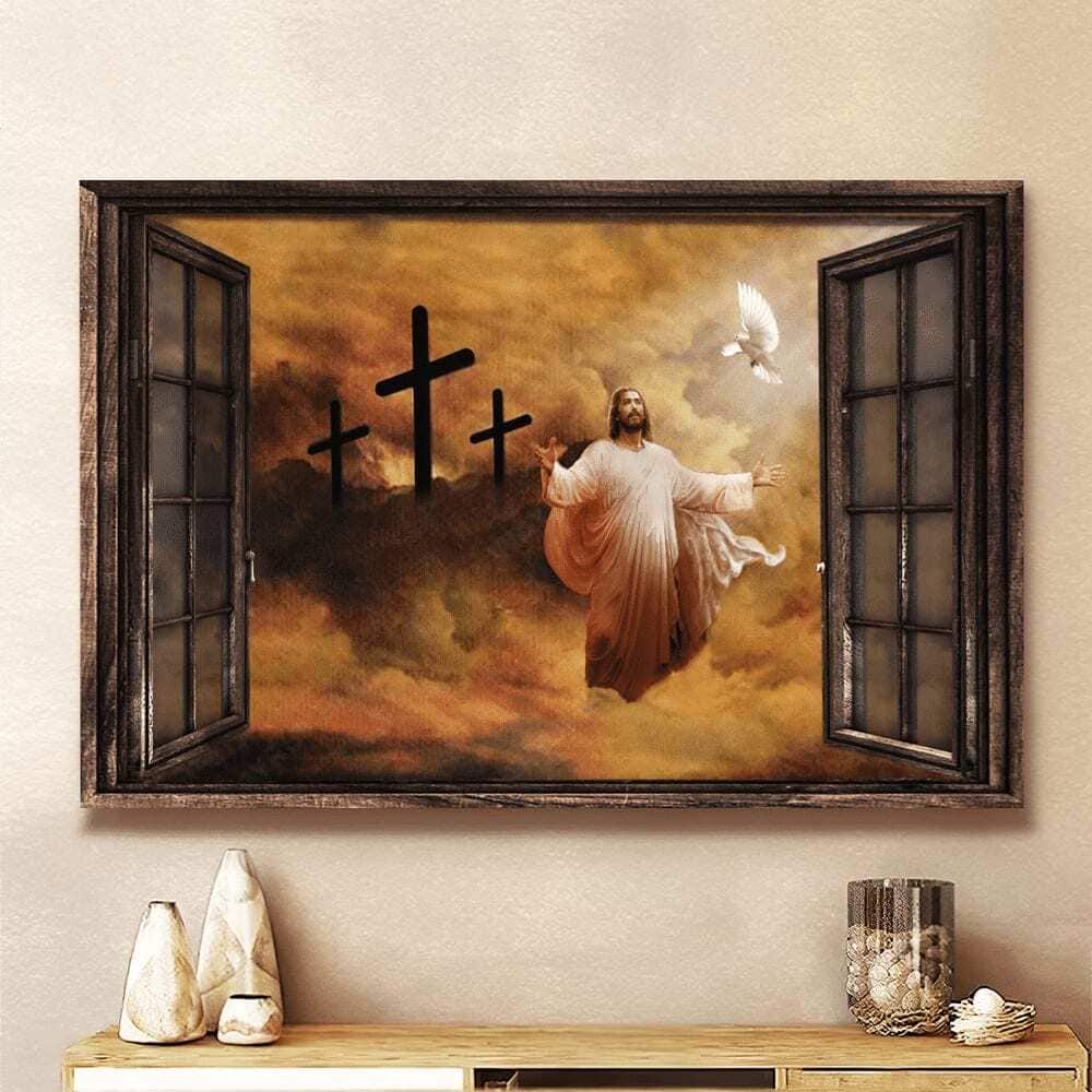 Christian Jesus And Dove The Rugged Cross Canvas Wall Art