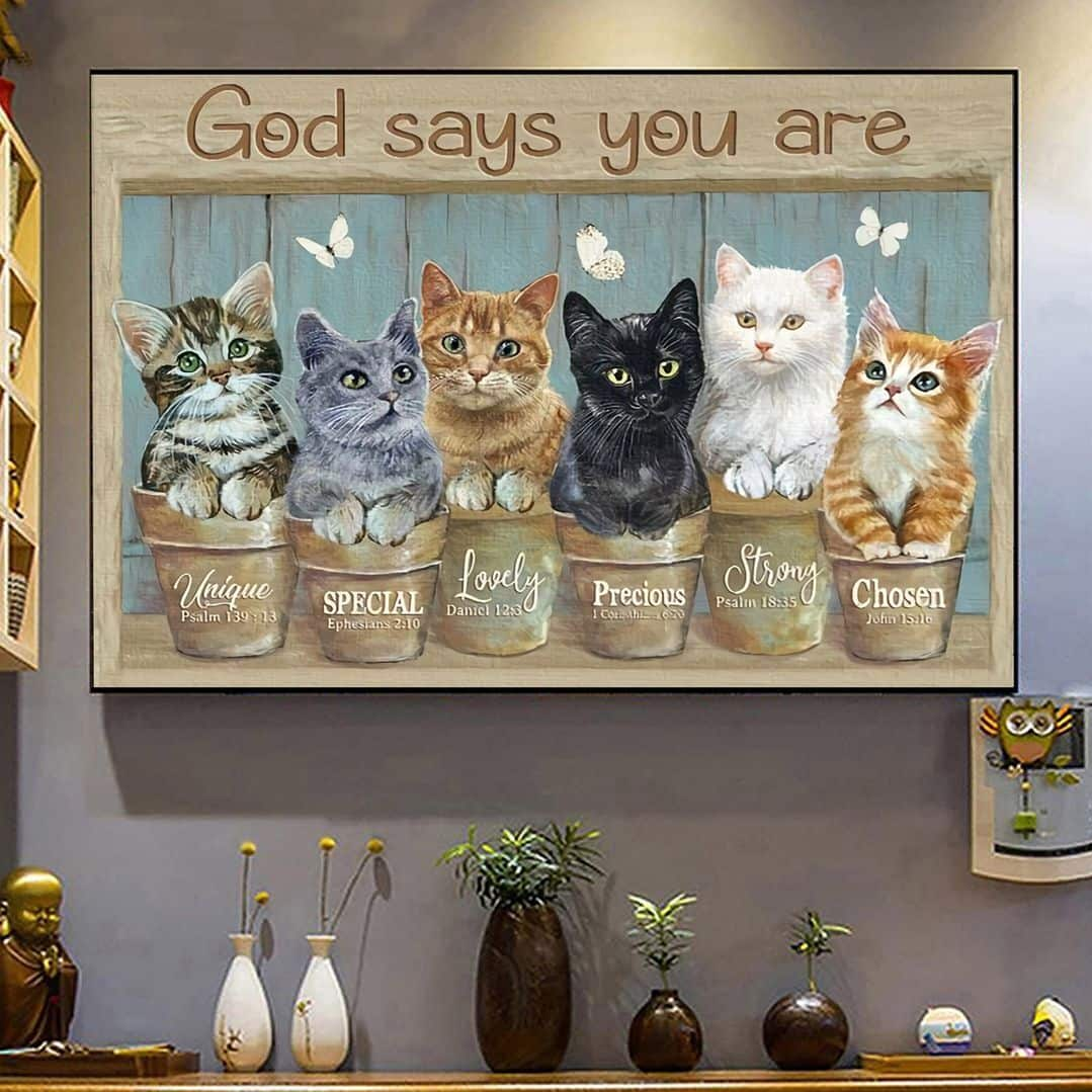 Christian Cute Cats God Says You Are Unique Special Canvas Wall Art