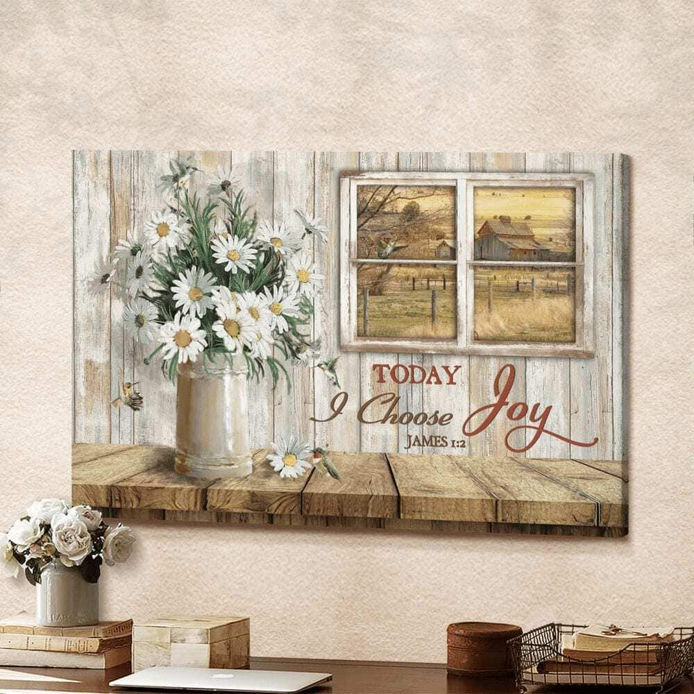 Christian Daisy Vase Today I Choose Joy Canvas Wall Art