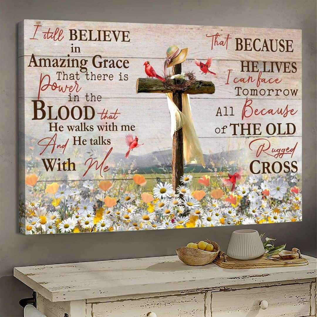 Christian Daisy Field Cardinal I Still Believe In Amazing Grace Jesus Canvas Wall Art