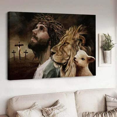 Lamb Of God Lion Of Judah Jesus Cross Symbol Canvas Wall Art