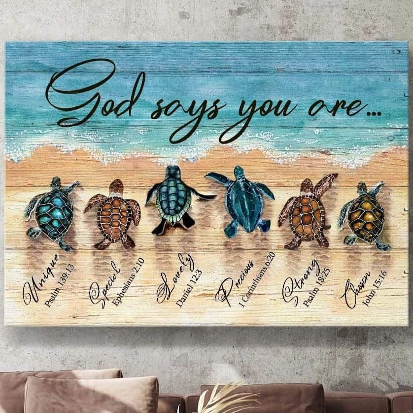 Sea Turtle Sand Beach God Says You Are Canvas Wall Art