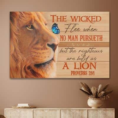 Christian Canvas Wall Art Lion The Wicked Flee When No Man Pursueth