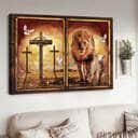 Christian Canvas Wall Art Lion And Lamb Orange Sunset Cross