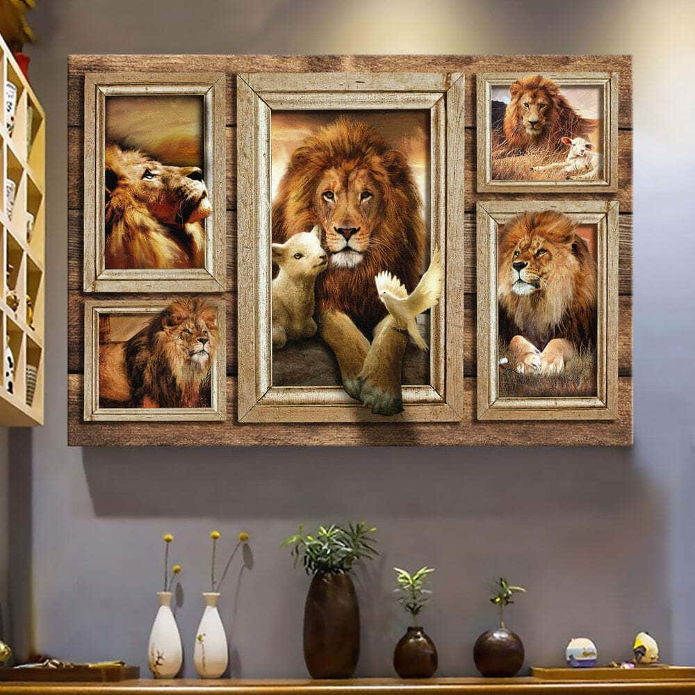 Christian Canvas Wall Art Lion And Lamb In Picture Frames