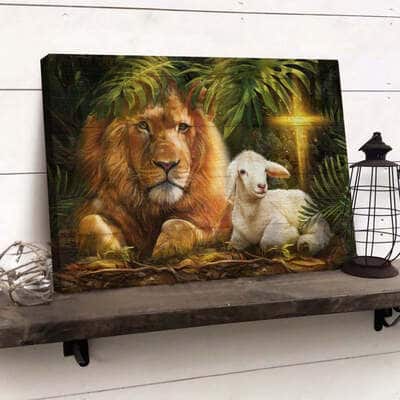 Unique Cross Lion Of Judah Lamb Of God Canvas Wall Art