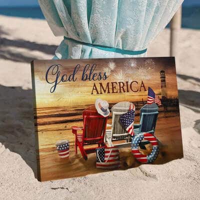 Beach Chairs God Bless America Canvas Wall Art