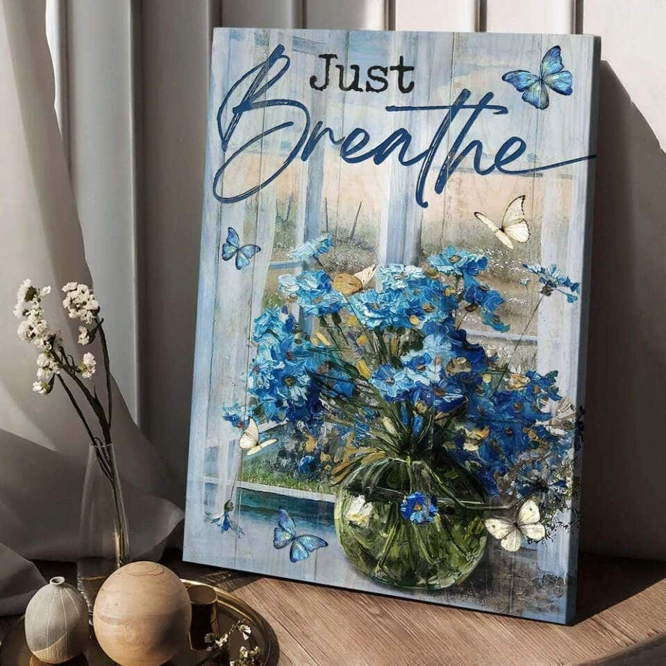 Blue Daisy Glass Vase Just Breathe Canvas Print Blue Daisy Glass Vase Just Breathe Canvas Print