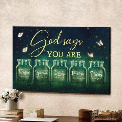 Christian God Says You Are Canvas Wall Art Lovely Strong