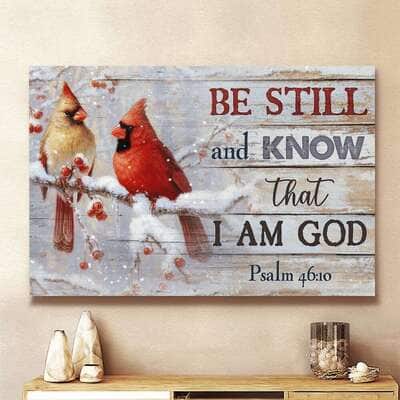 Cardinal Winter Psalm 46:10 Be Still And Know That I Am God Canvas Wall Art