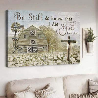 Christian Psalm 46:10 Be Still And Know That I Am God Canvas Wall Art Wooden Cross