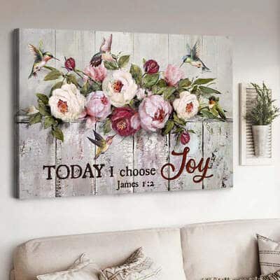 Christian James 1:2 Today I Choose Joy Canvas Wall Art Peony Hummingbirds