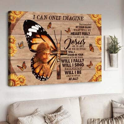 Christian I Can Only Imagine Canvas Wall Art Butterfly Cross Faith