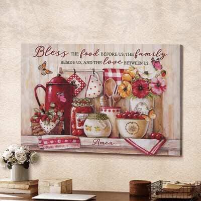 Jesus Christian Canvas Wall Art Bless The Food Before Us