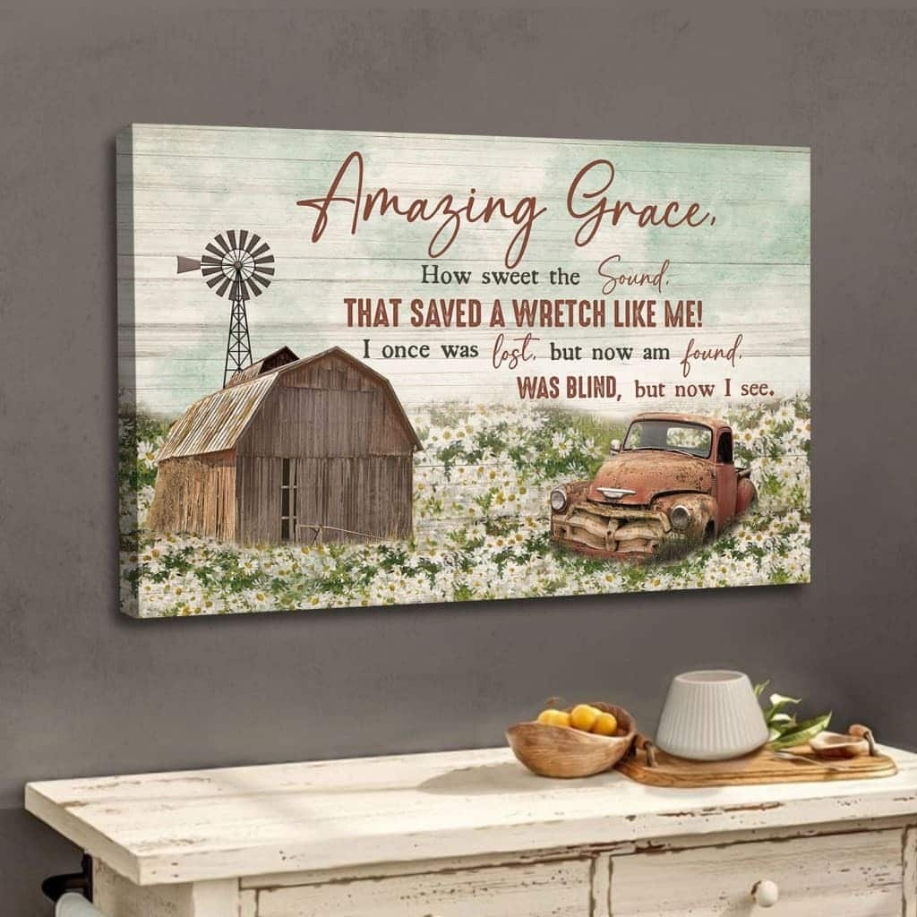 Christian Canvas Wall Art Farmhouse Amazing Grace How Sweet The Sound