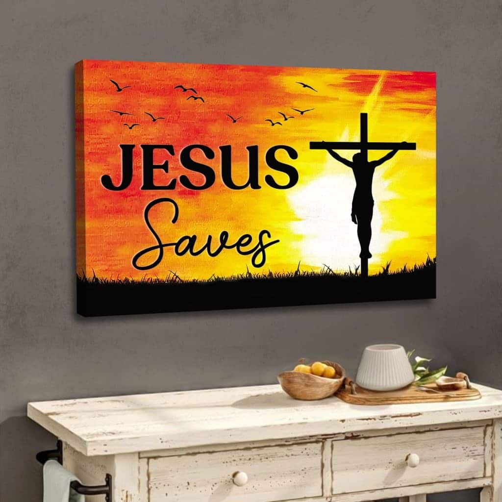 Christian Crucifixion Jesus Saves Canvas Wall Art