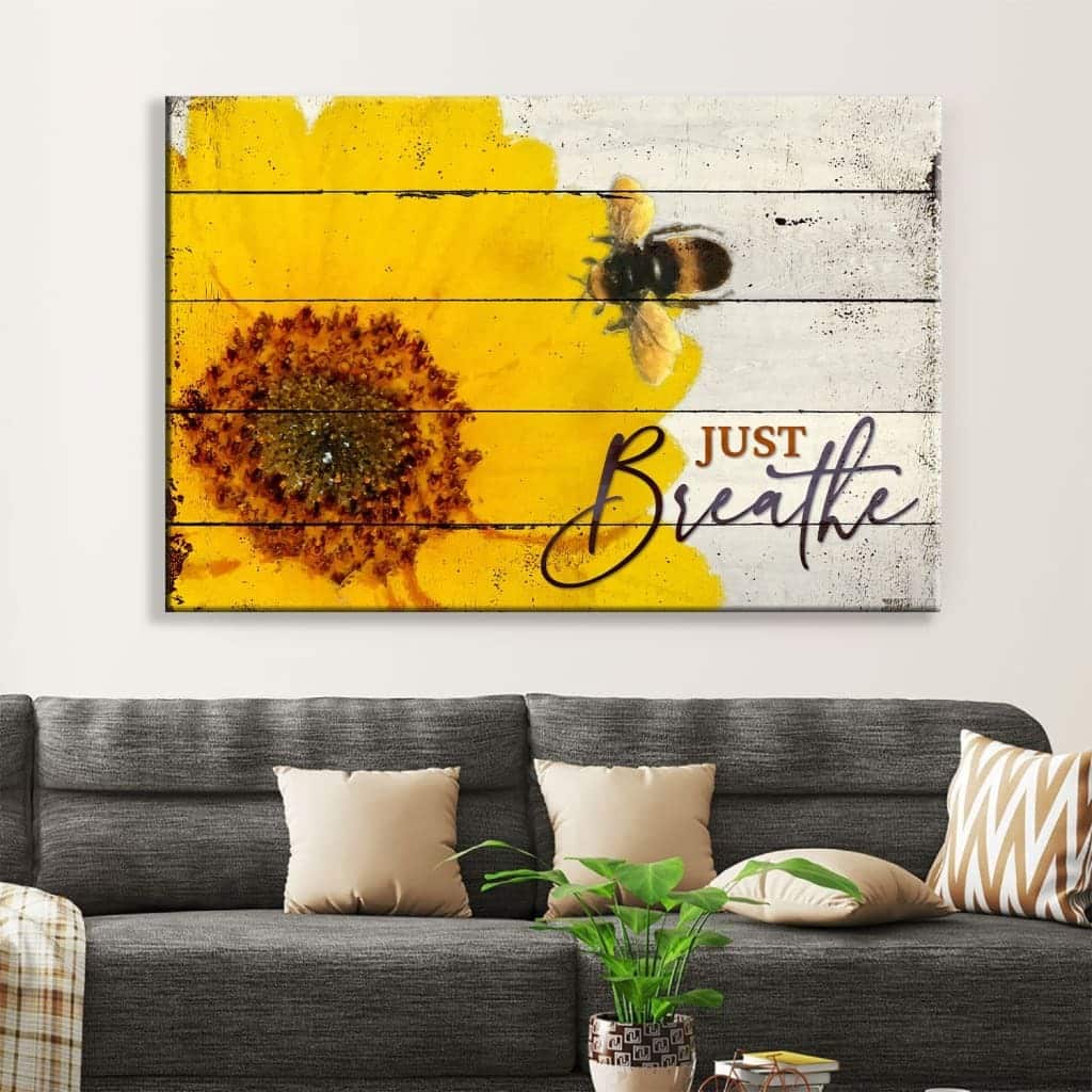 Christian Just Breathe Canvas Wall Art Honey Bee Flower Christian Just Breathe Canvas Wall Art Honey Bee Flower