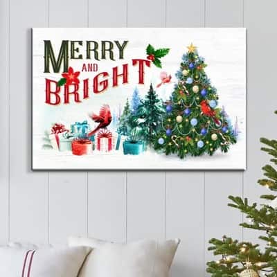 Christmas Tree Merry And Bright Christian Religious Canvas Wall Art