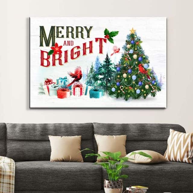 Christmas Tree Merry And Bright Christian Religious Canvas Wall Art Christmas Tree Merry And Bright Christian Religious Canvas Wall Art