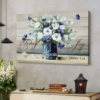 Christian James 1:2 Today I Choose Joy Canvas Wall Art Butterfly Flower