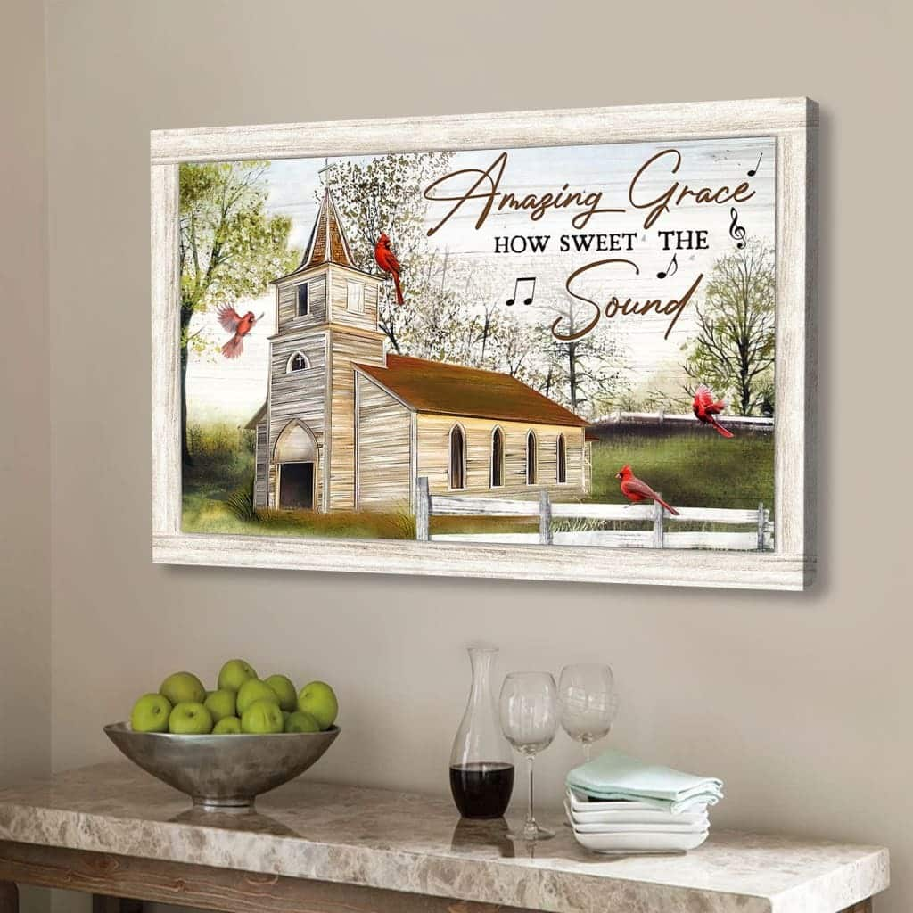 Christian Canvas Wall Art Cardinal Bird Church Amazing Grace How Sweet The Sound