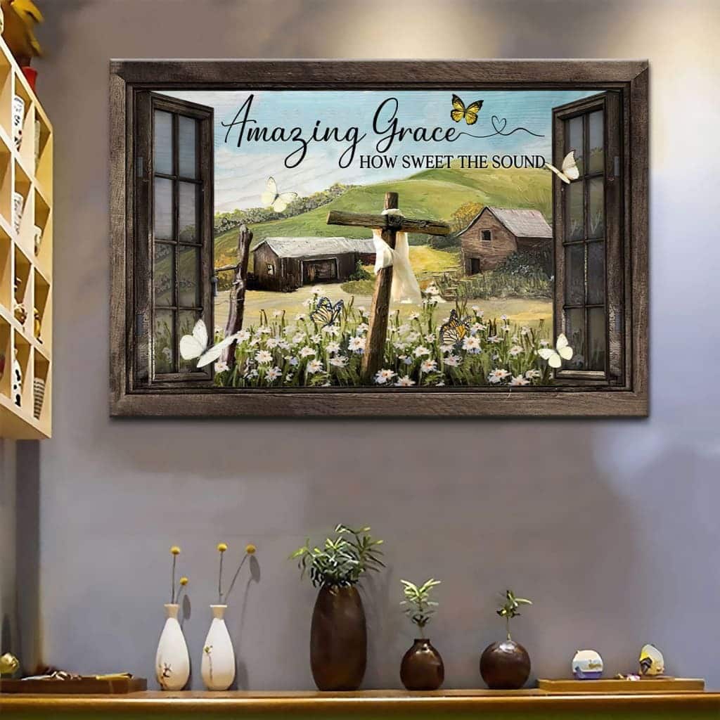 Christian Canvas Wall Art Rustic Farmhouse Amazing Grace How Sweet The Sound Christian Canvas Wall Art Rustic Farmhouse Amazing Grace How Sweet The Sound