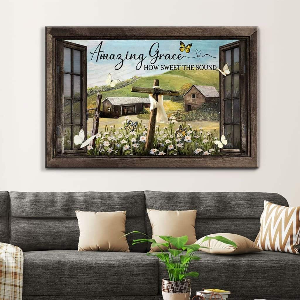 Christian Canvas Wall Art Rustic Farmhouse Amazing Grace How Sweet The Sound Christian Canvas Wall Art Rustic Farmhouse Amazing Grace How Sweet The Sound
