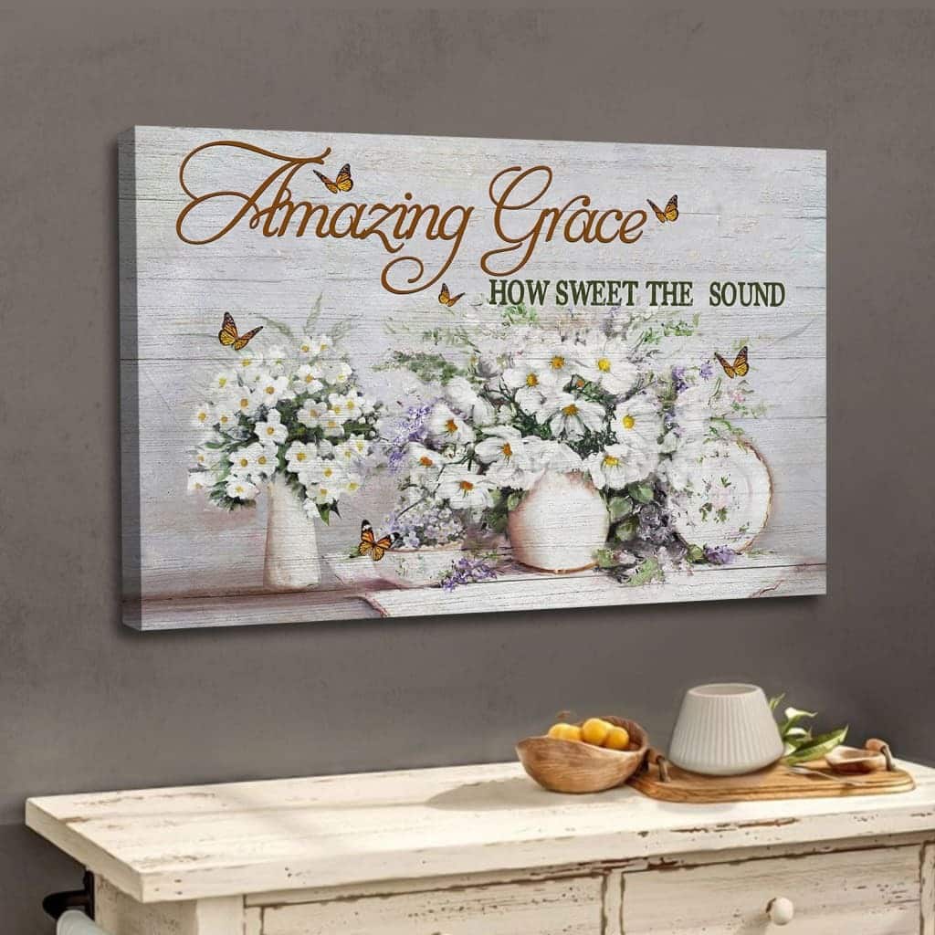 Christian Canvas Wall Art Amazing Grace How Sweet The Sound Butterfly Flowers Christian Canvas Wall Art Amazing Grace How Sweet The Sound Butterfly Flowers