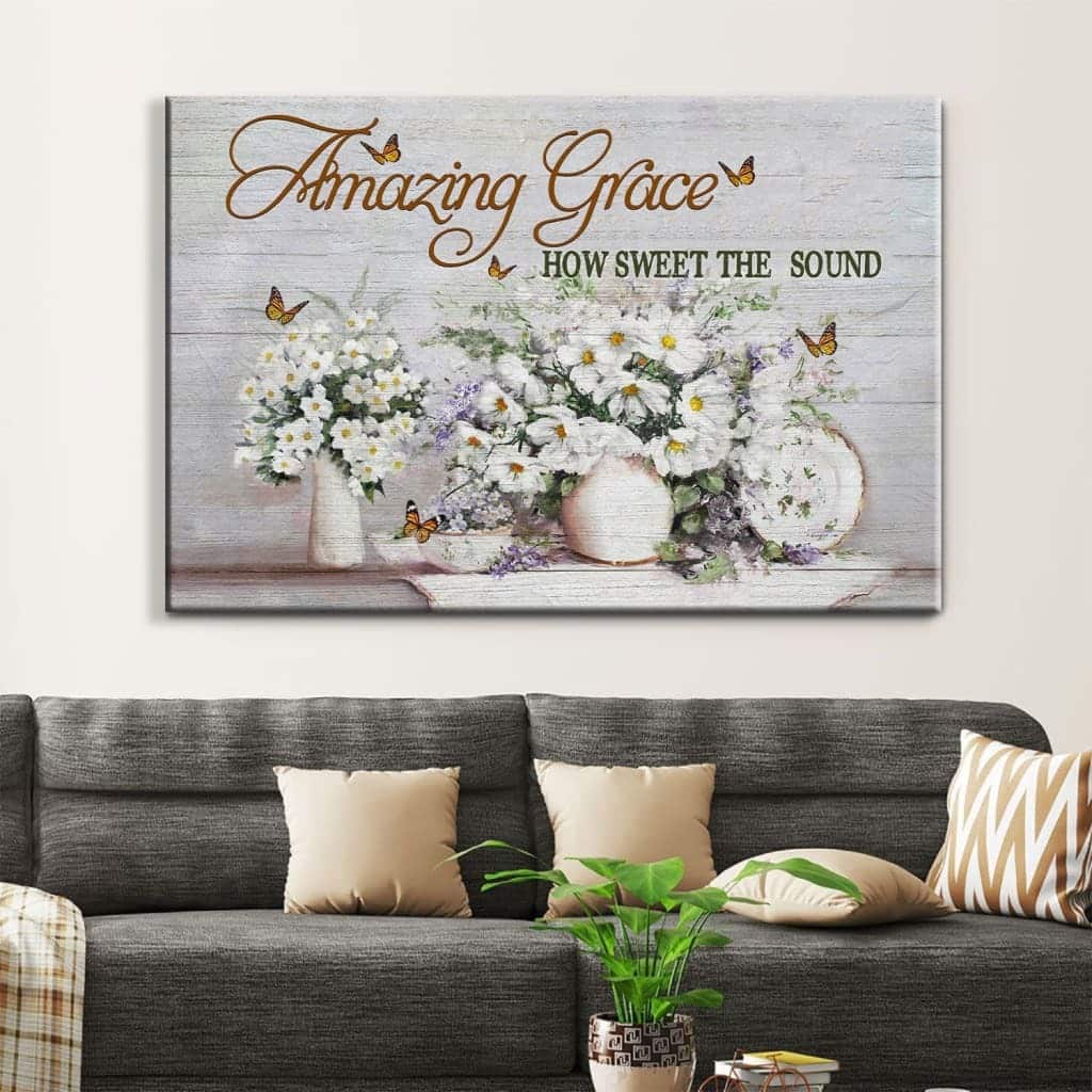 Christian Canvas Wall Art Amazing Grace How Sweet The Sound Butterfly Flowers Christian Canvas Wall Art Amazing Grace How Sweet The Sound Butterfly Flowers