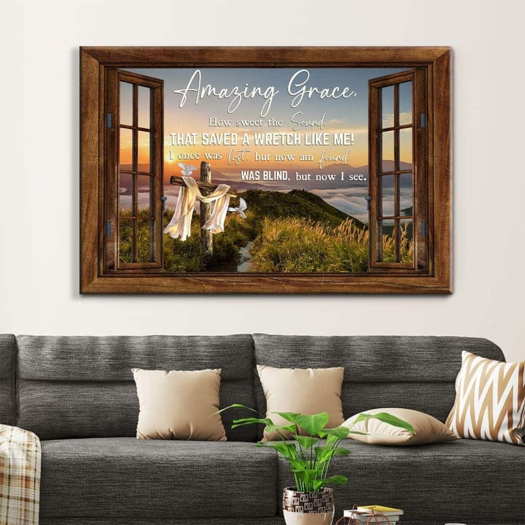 Christian Canvas Wall Art Amazing Grace How Sweet The Sound Cross Mountain Christian Canvas Wall Art Amazing Grace How Sweet The Sound Cross Mountain