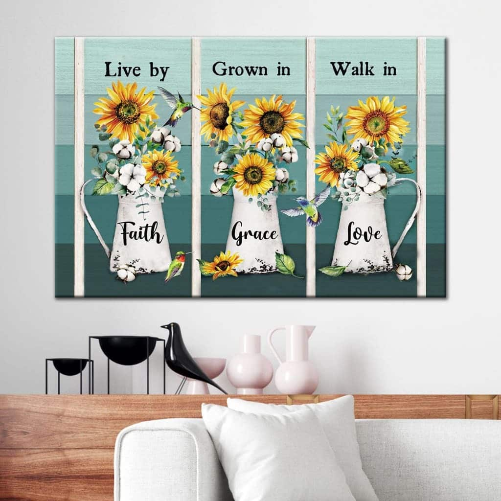 Christian Canvas Wall Art Sunflower Live By Faith Grow In Grace Walk In Love