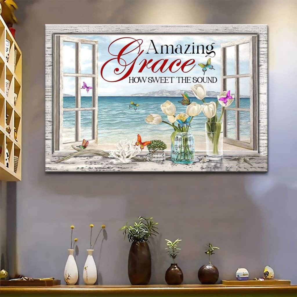 Christian Canvas Wall Art Beach Amazing Grace How Sweet The Sound Christian Canvas Wall Art Beach Amazing Grace How Sweet The Sound