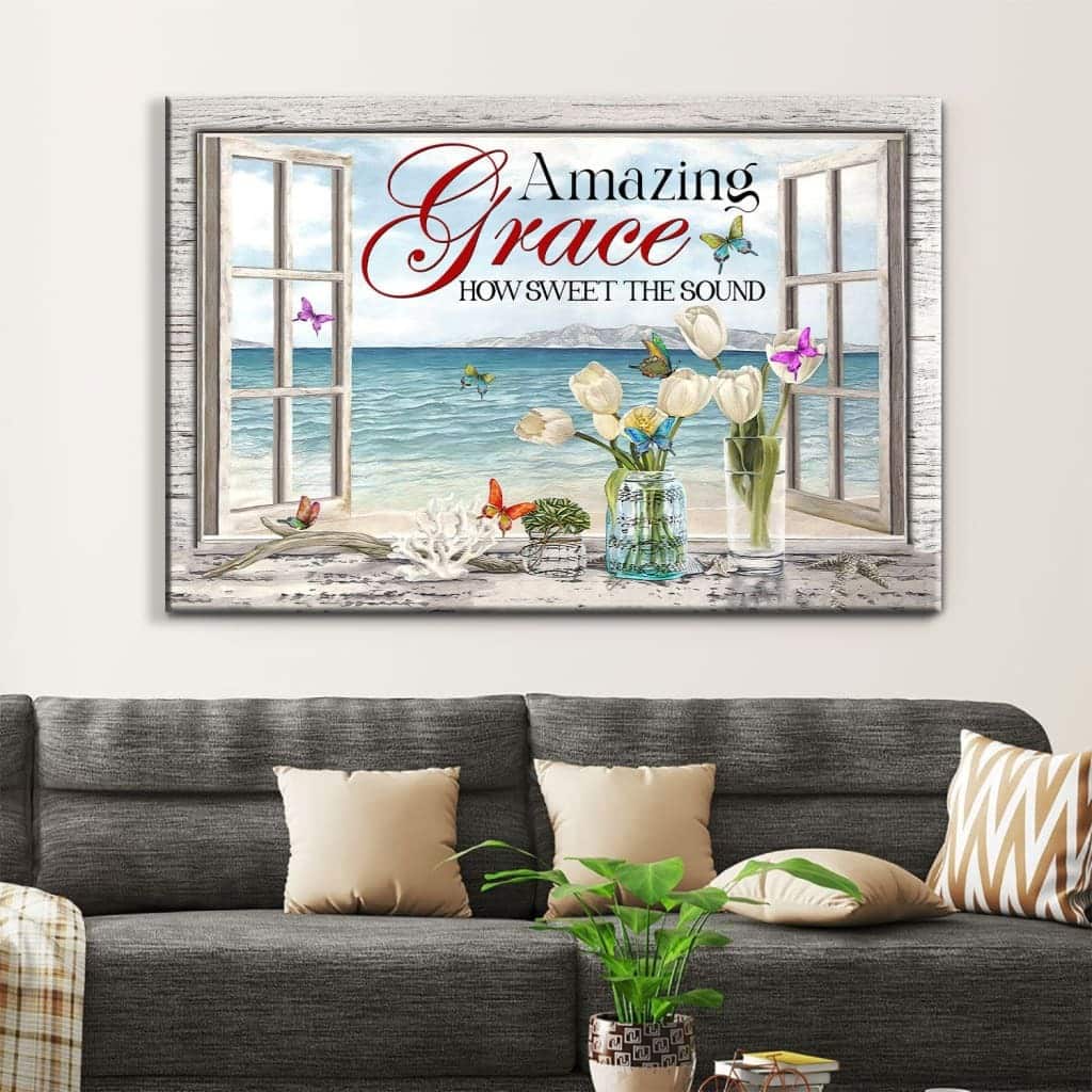 Christian Canvas Wall Art Beach Amazing Grace How Sweet The Sound Christian Canvas Wall Art Beach Amazing Grace How Sweet The Sound