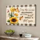 Christian Canvas Wall Art Every Day Is A New Beginning Butterfly Sunflowers