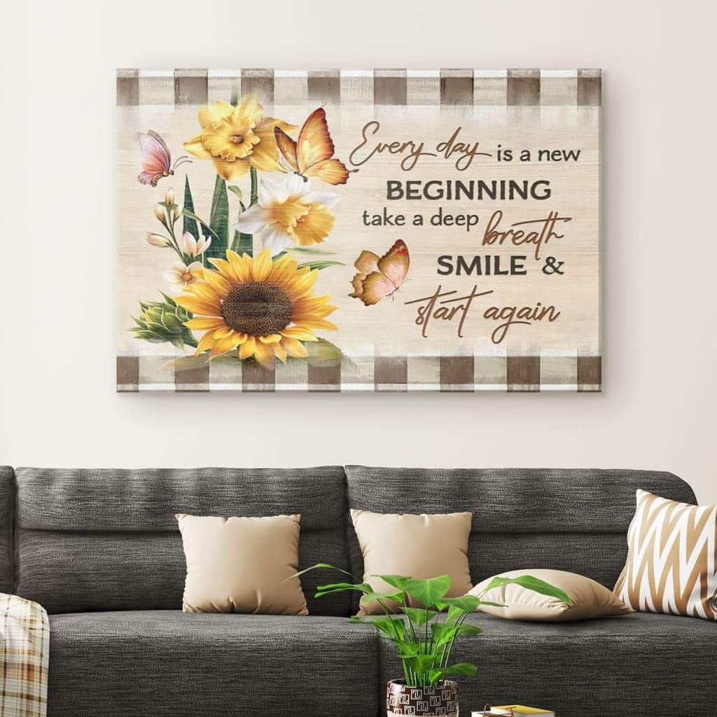 Christian Canvas Wall Art Every Day Is A New Beginning Butterfly Sunflowers Christian Canvas Wall Art Every Day Is A New Beginning Butterfly Sunflowers