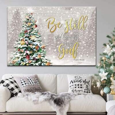 Christmas Tree Christian Psalm 46:10 Be Still And Know That I Am God Canvas Wall Art