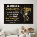 Christian Joshua 1:9 Be Strong And Courageous Canvas Wall Art Cross Lion