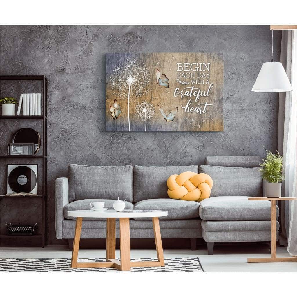Christian Canvas Wall Art Begin Each Day With A Grateful Heart Dandelions Butterflies Christian Canvas Wall Art Begin Each Day With A Grateful Heart Dandelions Butterflies