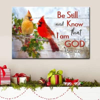 Christian Psalm 46:10 Be Still and Know That I Am God Canvas Wall Art Cardinal Bird