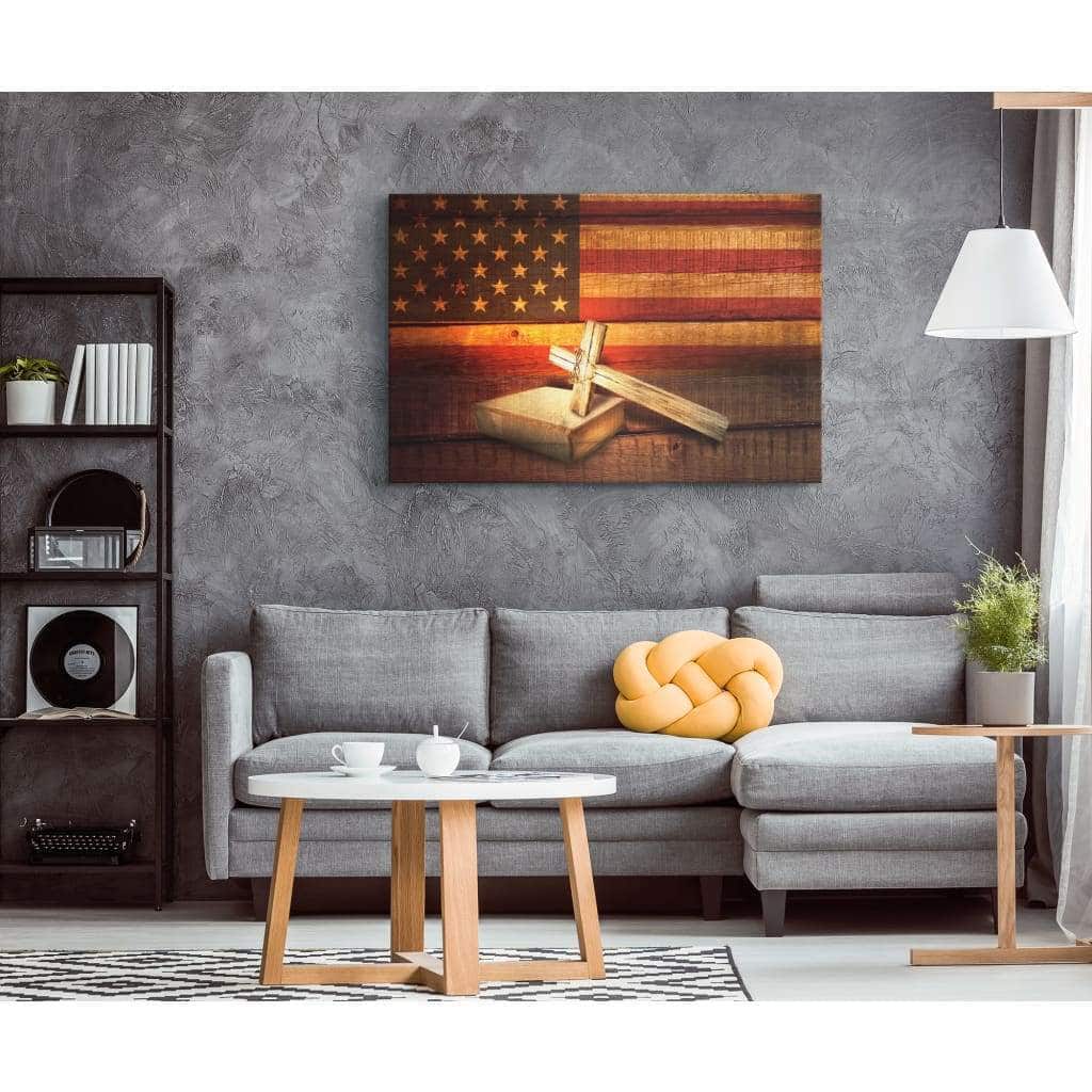 Christian Canvas Wall Art American Flag With Cross Christian Canvas Wall Art American Flag With Cross